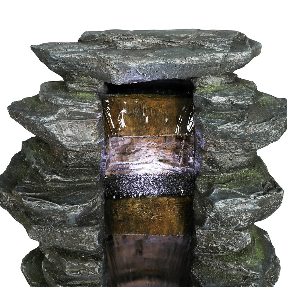 Outdoor Water Fountain with LED Lights Electric Resin Waterfall for Garden Patio Porch