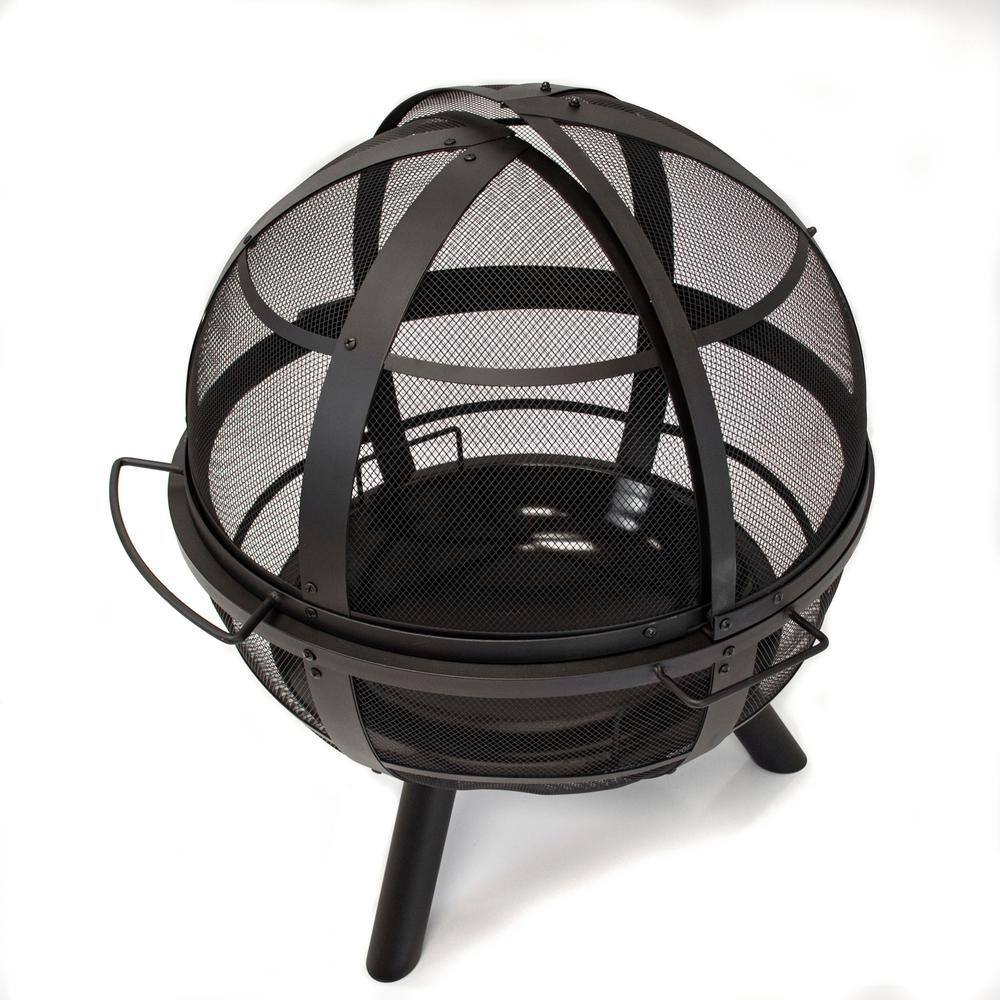 35 in. H Outdoor Steel Black Fire Pit with Spherical Spark Screen 5510