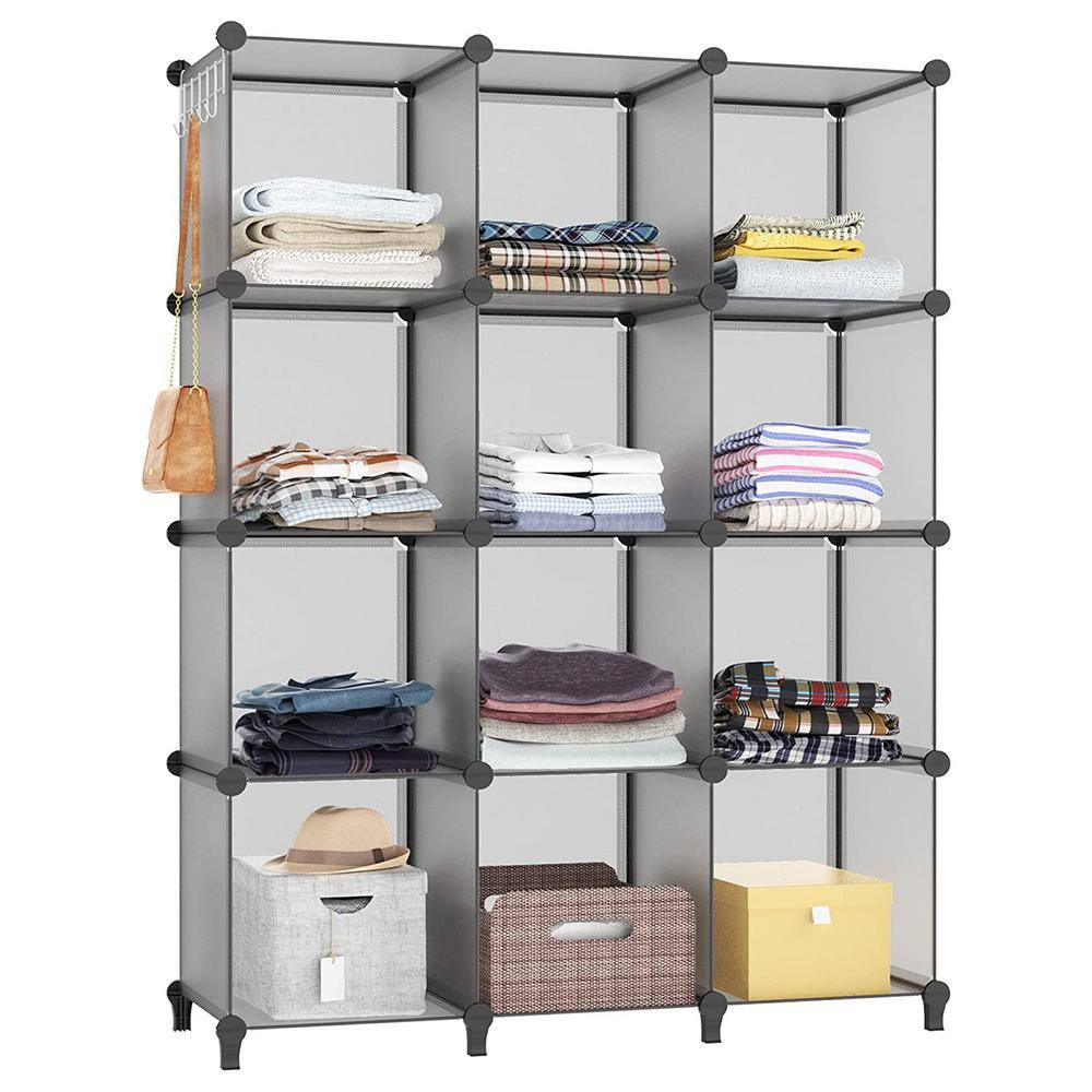 47.2 in. H x 37.6 in. W x 11.8 in. D Gray Plastic 12- Cube Organizer cube-224