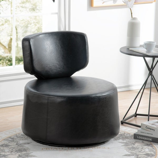 Armless Bucket Swivel Upholstered Chair Accent Chair with Soft Curved Back，White Plush and Black PU Leather