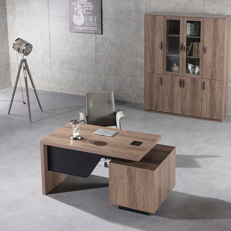 KELLEN Executive Desk with Left Return 1.6-1.8M - Warm Oak & Black