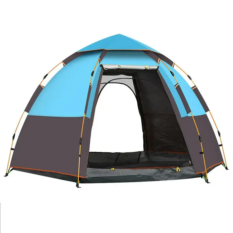 QX Wholesale outdoor 3~4 people thickened beach sunscreen camping 5~6 people speed camping double layer hexagonal tent