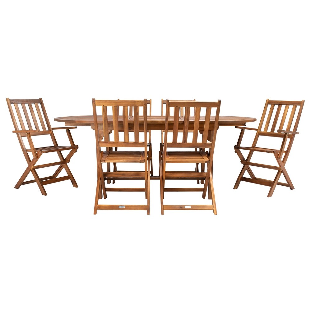 SAFAVIEH Hikaru 6 Chair 1 Table Extendable Patio Dining Set