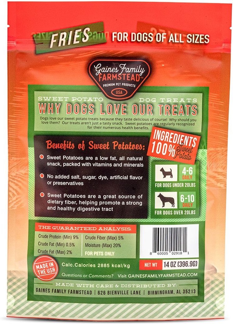 Gaines Family Farmstead Sweet Potato Fries Grain-Free Dog Treats， 14-oz bag