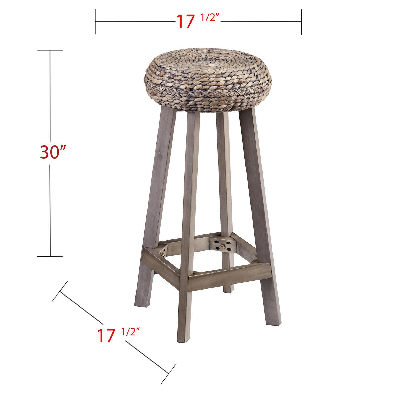 Ralthrone Round Backless Water Hyacinth 30 Bar Stools 2pc Set， Weathered Gray by Birch Harbor