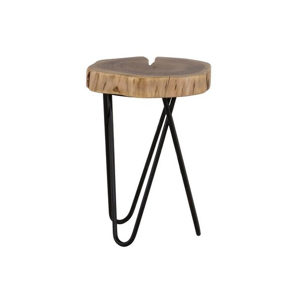 18 Inch Side Table， Wood Tabletop， Hairpin Style Iron Legs， Brown， Black - 12L x 12W x 18H