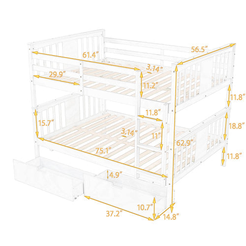 Churanty Full Over Full Bunk Bed with Drawers and Ladder, Solid Wood Bunk Bed with Storage for Bedroom, Guest Room Furniture,Gray