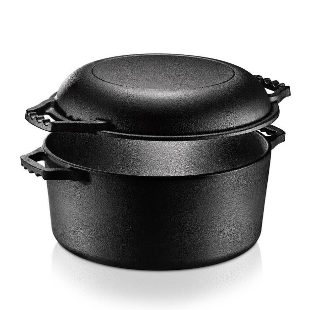 Nutrichef 2 in 1 Pre seasoned Non stick Cast Iron Double Dutch Oven And Skillet Lid