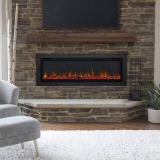 Real Flame 65 in. Wall-Mount Recessed Electric Fireplace Insert in Black 5560