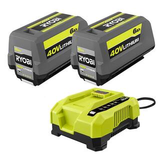 RYOBI 40V Lithium-Ion 6.0 Ah High Capacity Battery and Rapid Charger Starter Kit (2-Batteries) OP40602B-06