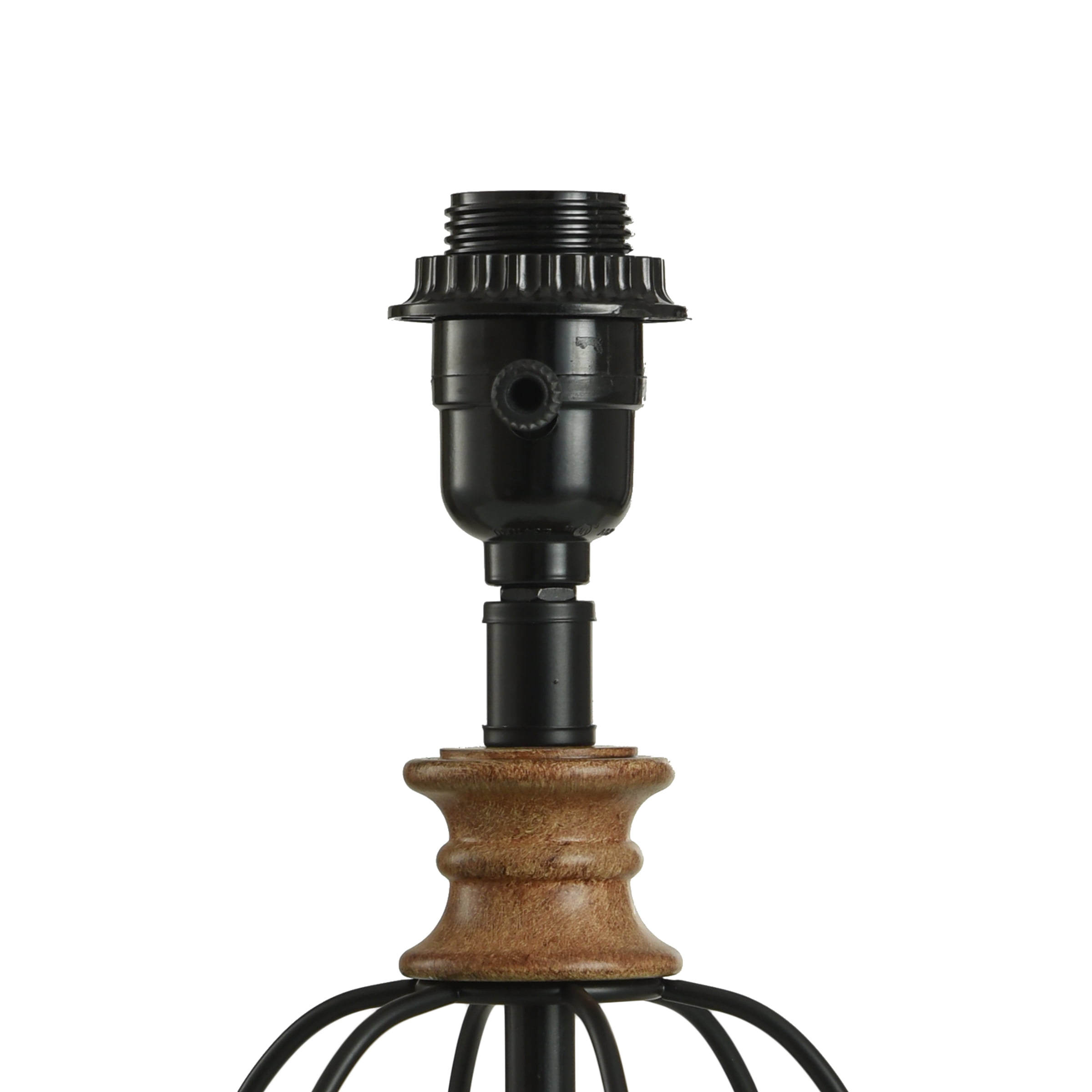 Mainstays Black Metal Cage Table Lamp with Wood Accents and Drum Shade， bulb included， 17