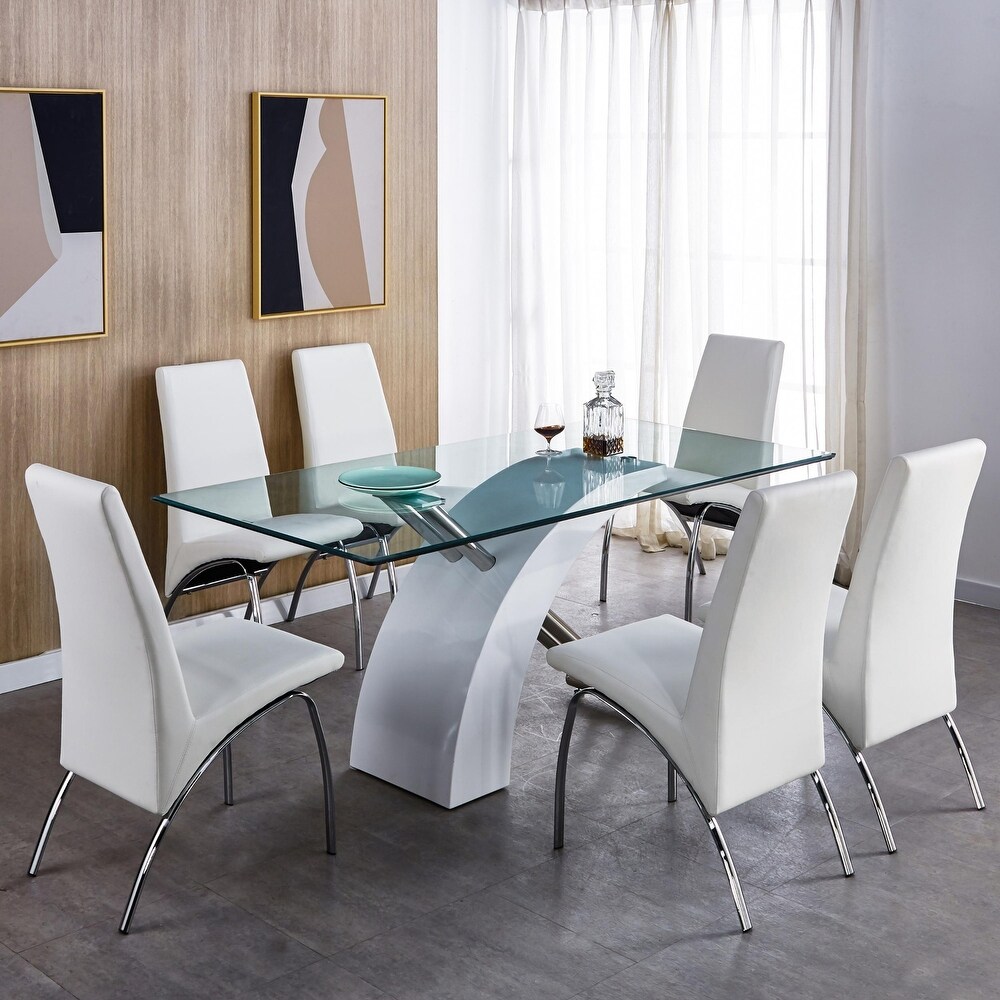 Shirley Modern Rectangular Glass Top Dining Table