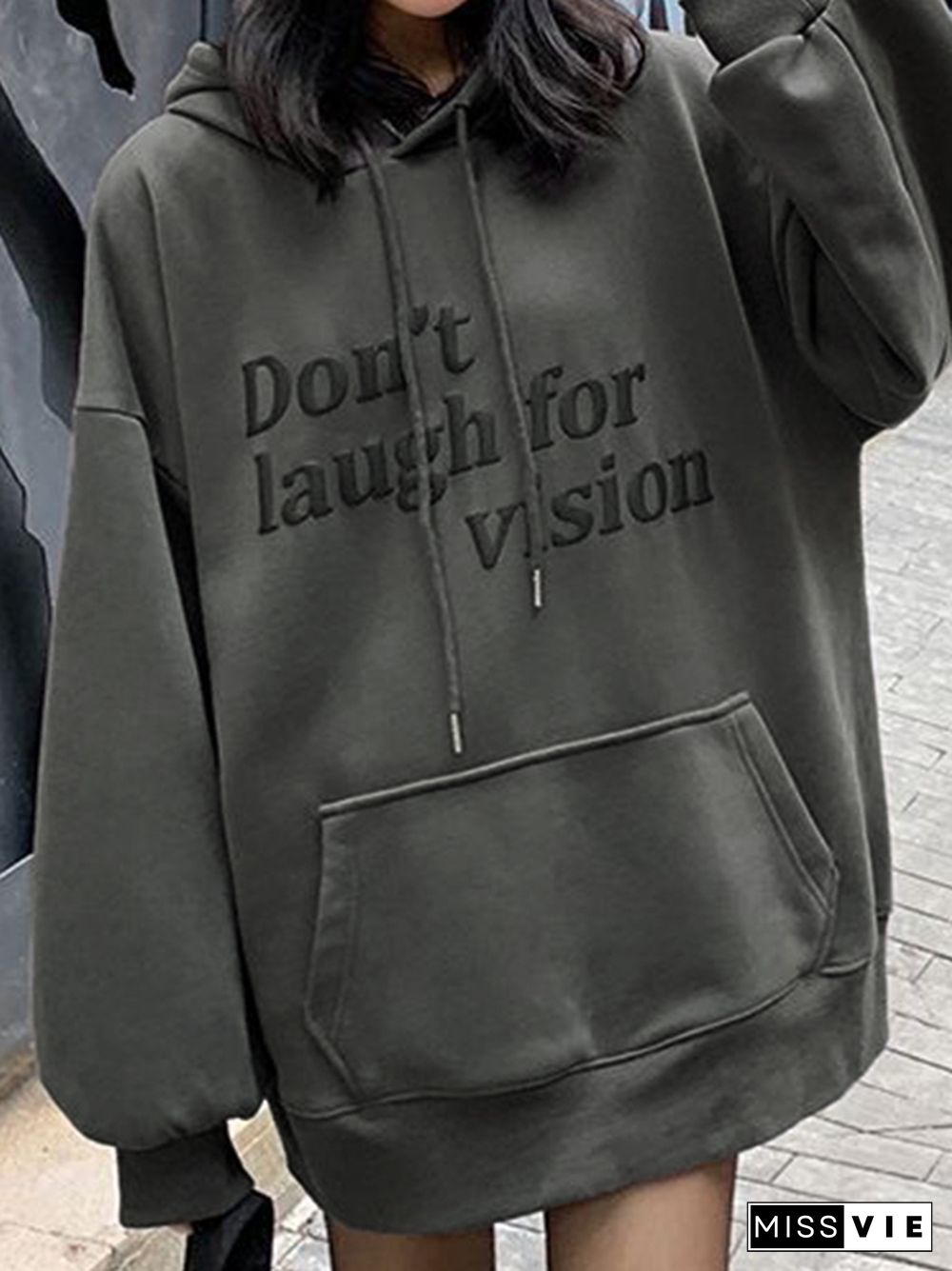 Letter Print Drawstring Loose Hoodie