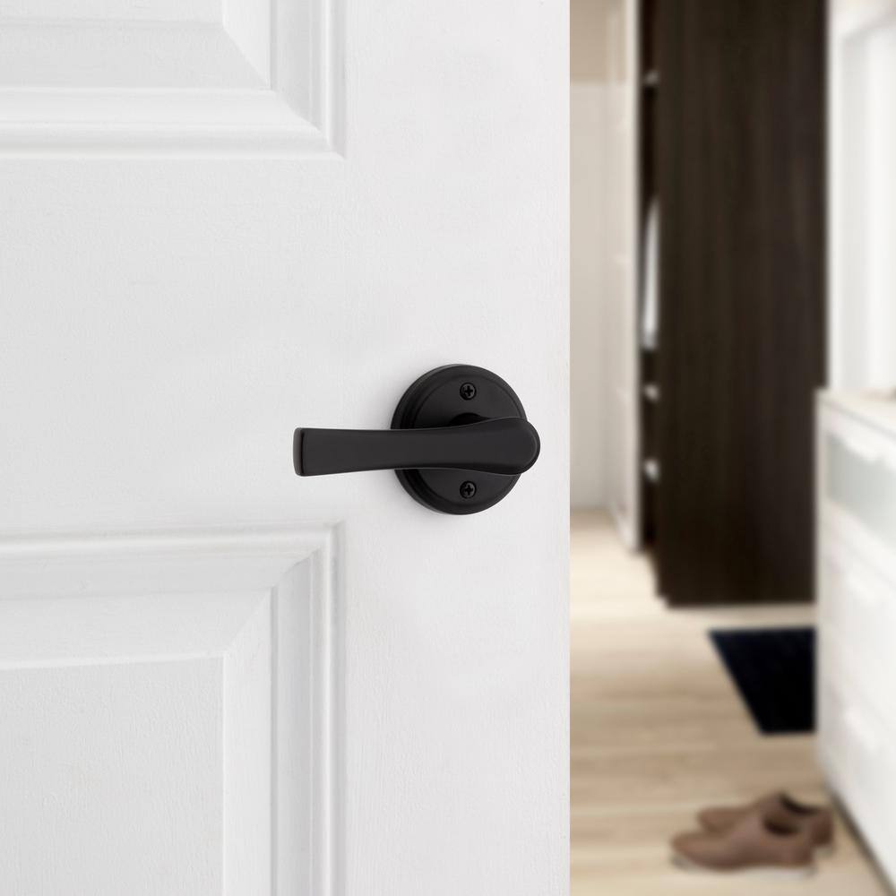 Kwikset Katella Matte Black Privacy BedBath Door Lever with Microban 730KAL5146ALRCS