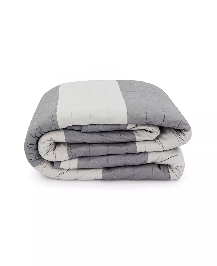 Saturday Park Rugby Stripe Grey Quilt - Full Queen