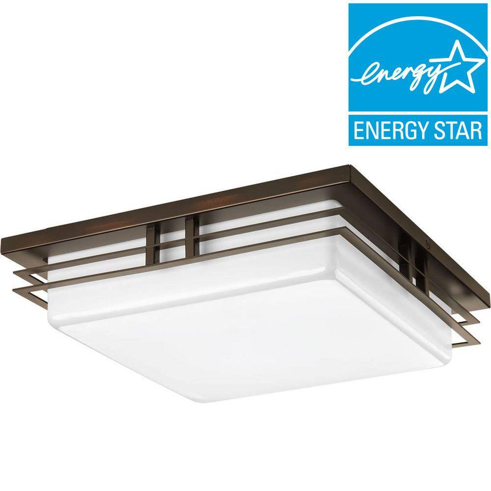 Progress Lighting 14 in. Helm Collection 2-Light Antique Bronze Integrated LED Flush Mount P3448-2030K9