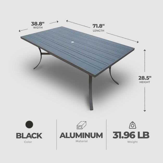 Rectangular Dining Table Outdoor Backyard Patio Bistro Aluminum Slate Tabletop Furniture W Umbrella Hole Black