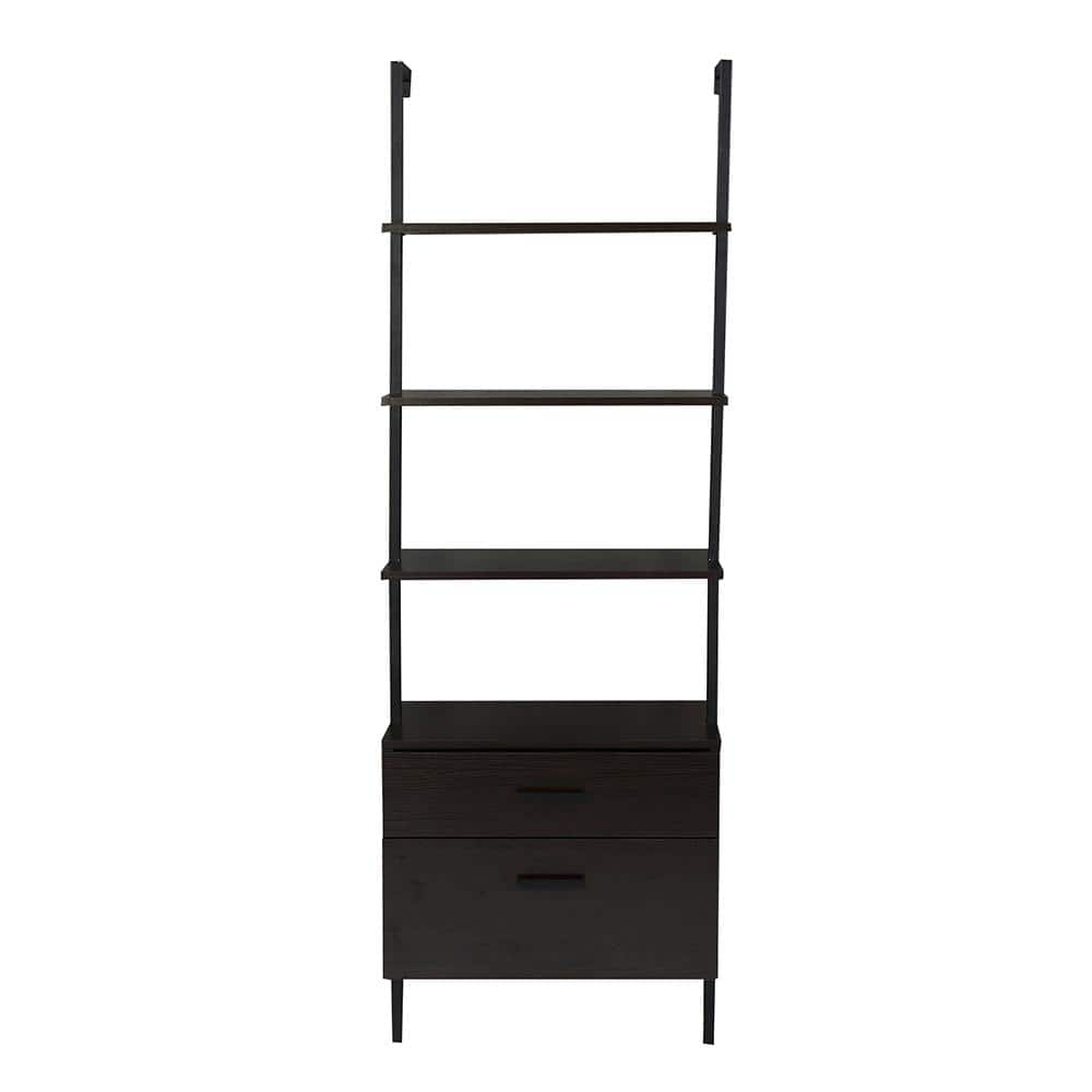 Outopee Industrial 72 in. Black MDF 5-Shelf Standard Bookcase with Wood Drawers 302992574119