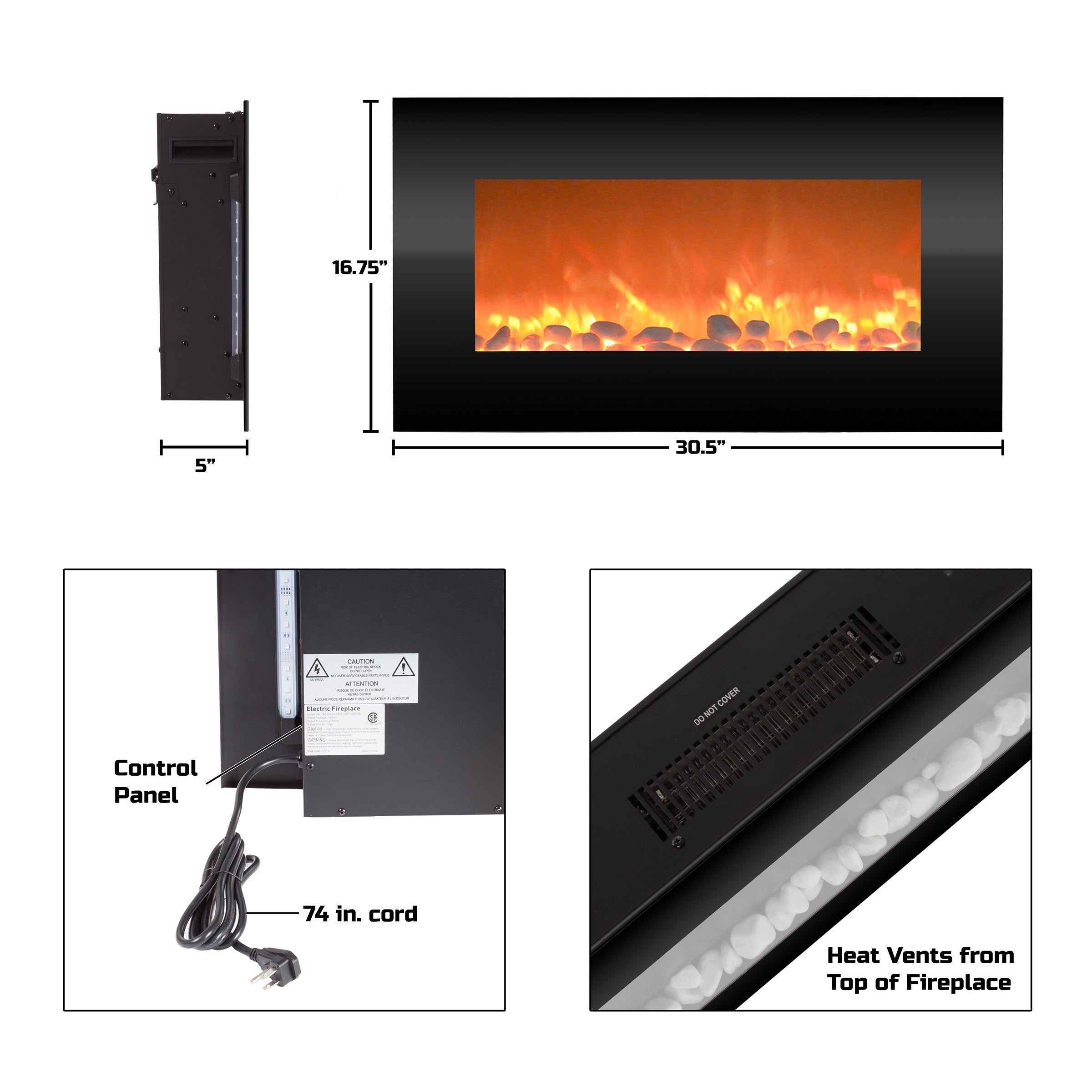 Northwest Electric Fireplace with Remote Control and Adjustable Heat, Black