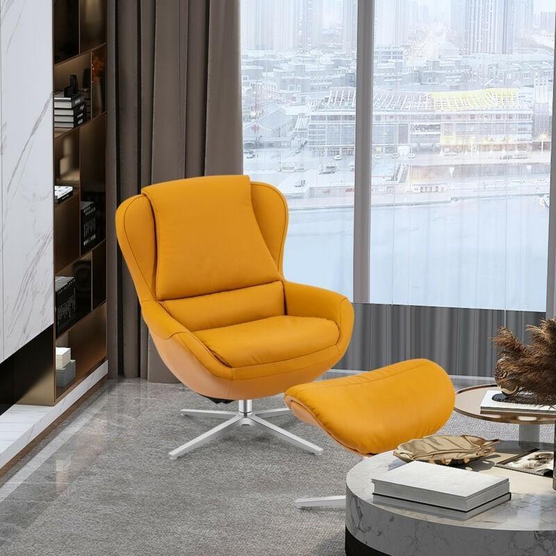 360 Swivel Leather Lounge Chair with Ottoman