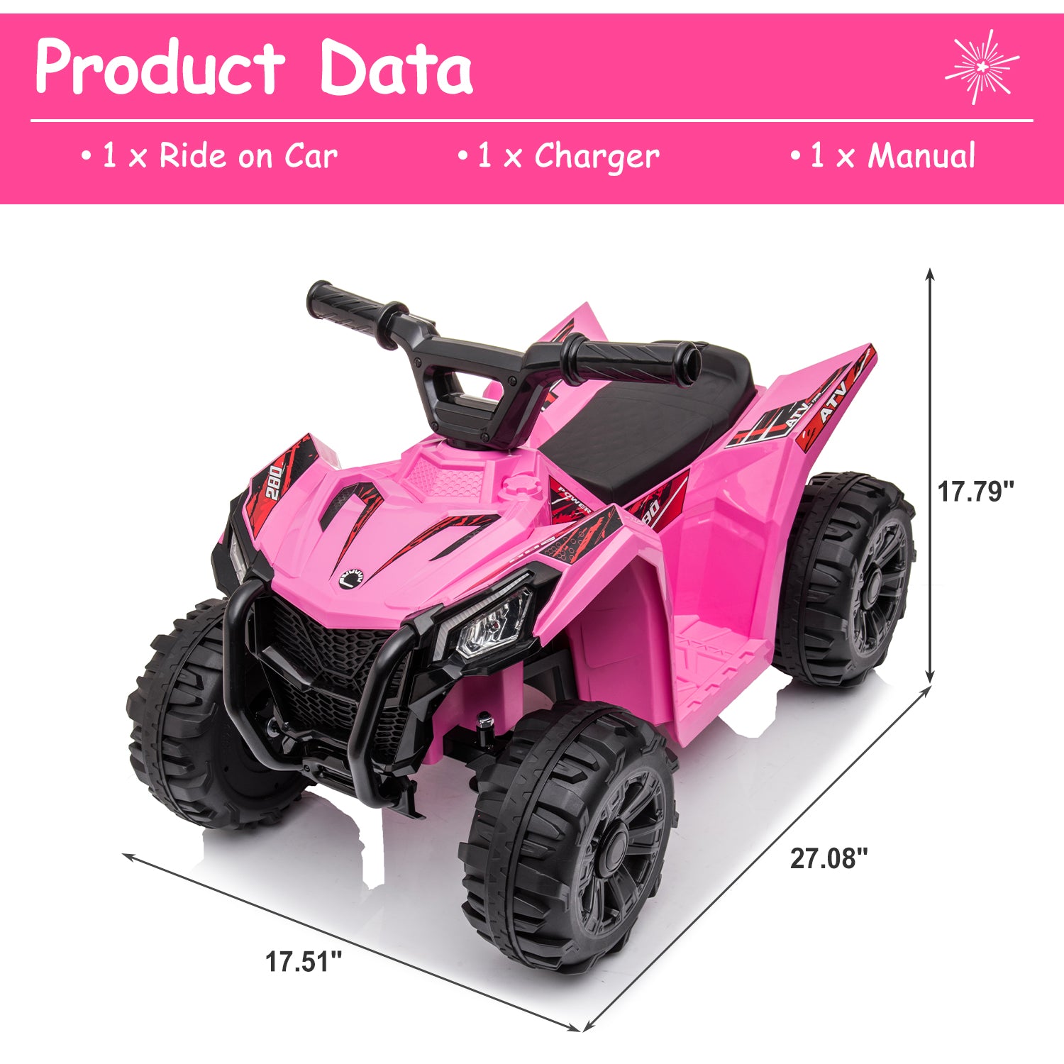 uhomepro 6V Kids Electric ATV 4 Wheels Ride On Cars Toy for Girls Boys, Pink