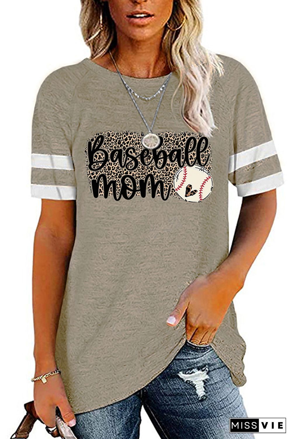 Baseball Mom Leopard Graphic Tees for Women Wholesale