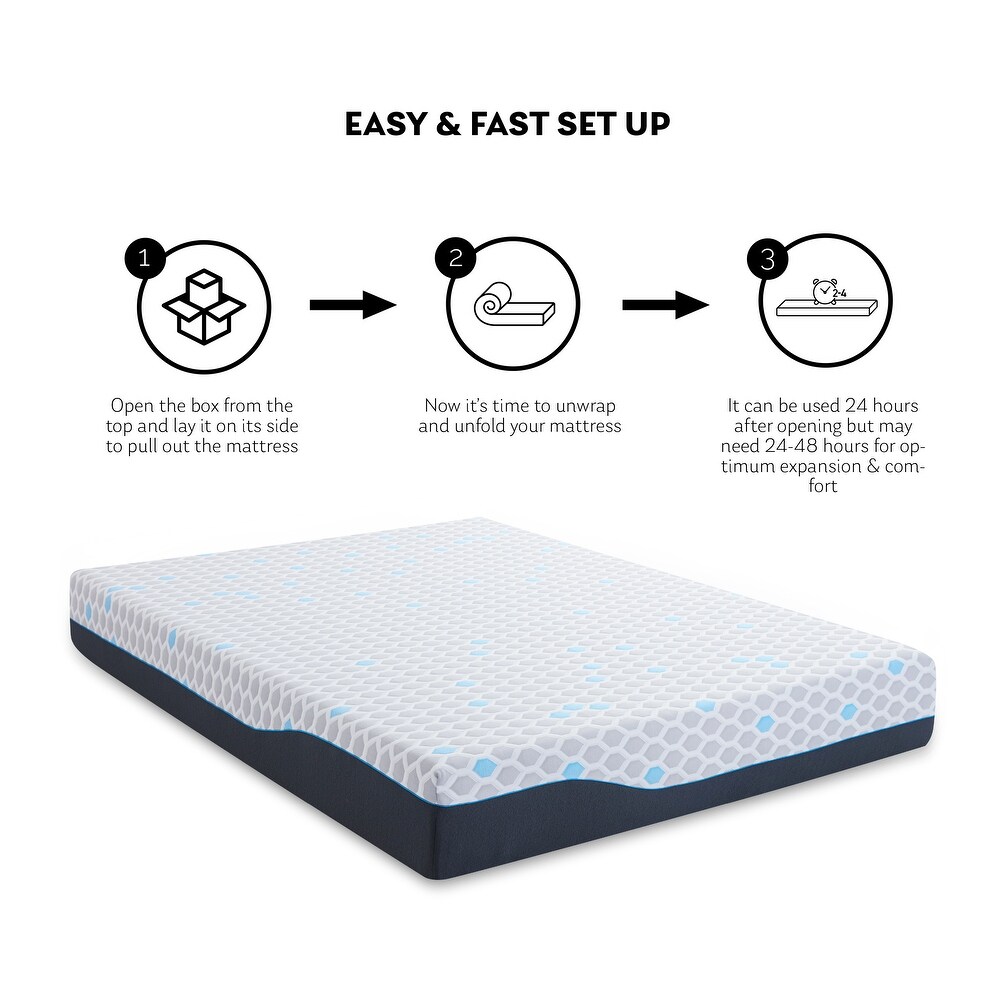 10 Inch Twin Size Mattress  Gel Memory Foam Infused Bamboo Charcoal Mattress  Mattress in a Box Light Grey Blue