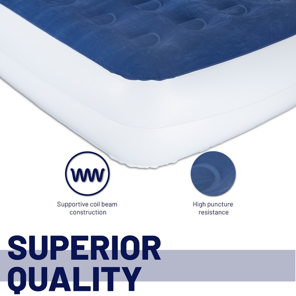 14 Inch Durable Luxury Inflatable Air Mattress with Comfort Coil Technology and High Capacity Pump  Home and Portable Travel