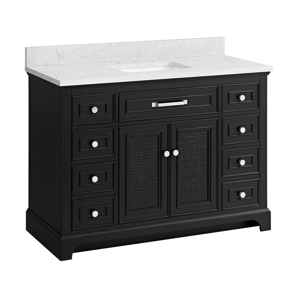 Home Decorators Collection Gillinger 48 in. W x 22 in. D x 35 in. H Bath Vanity in Black Rattan with White Engineered Carrara Top and Sink 1906VA48-312925