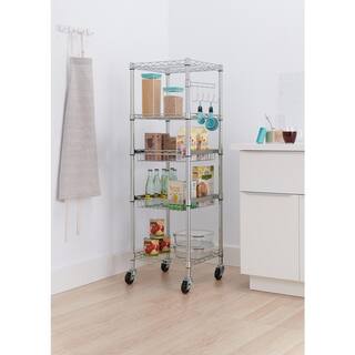 TRINITY EcoStorage Chrome Rolling 5-Tier Steel Wire Shelving Unit (18 in. W x 57 in. H x 18 in. D) TBFZ-0956