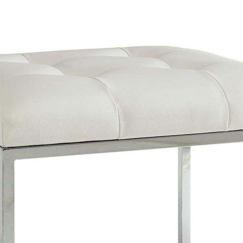 Leatherette Metal Frame Ottoman with Tufted Seating in White and Silver   Contemporary   Footstools And Ottomans   by Homesquare  Houzz