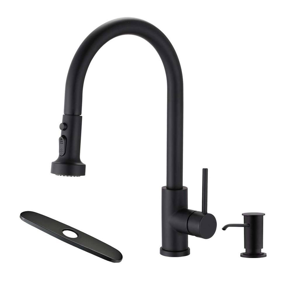 Aurora Decor Melo Single-Handle Kitchen Sink Faucet with Soap Dispenser in Matte Black KFMSHD2A101MB