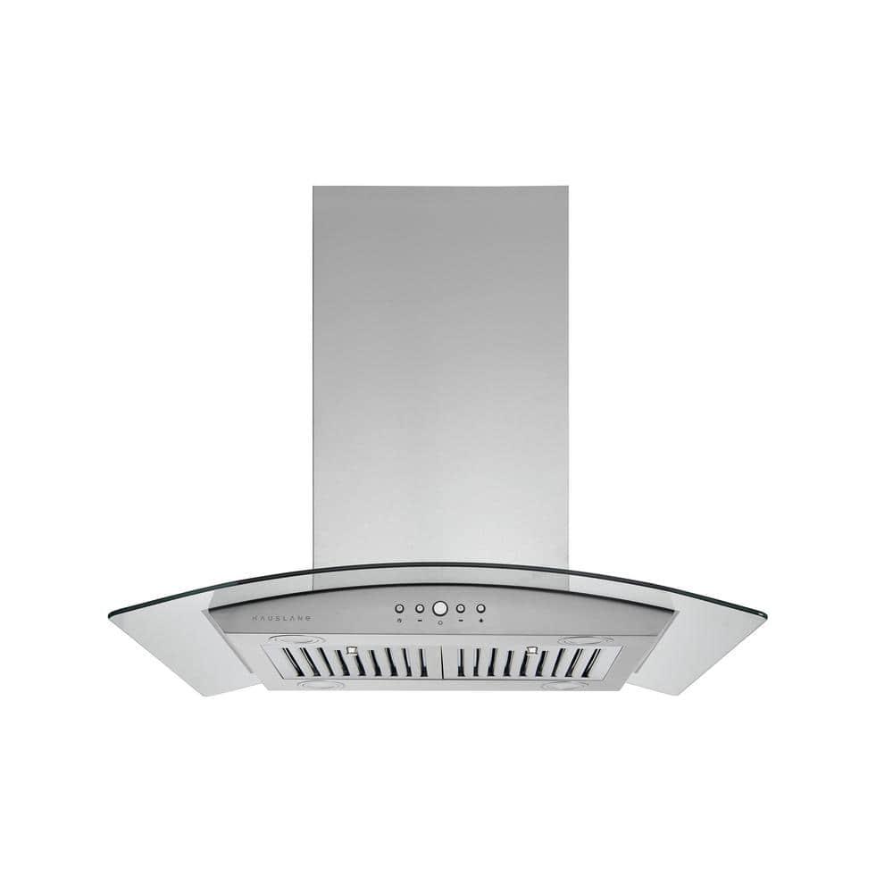 HAUSLANE 36 in Convertible Island Range Hood with Tempered Glass Dual Controls LED Baffle Filter in Stainless Steel