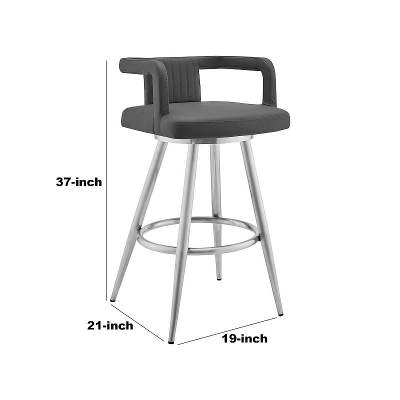 Gabriele 30 Gray Faux Leather and Brushed Stainless Steel Swivel Bar Stool