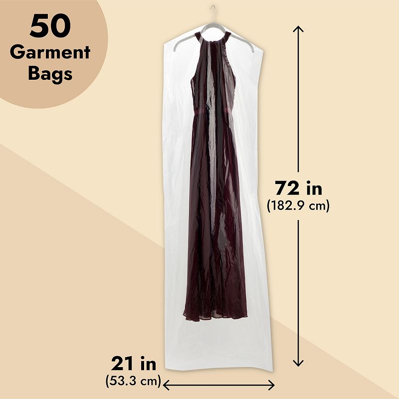 50 Pack Long Plastic Garment Bags For Hanging Clothes， Covers For Gowns Dresses