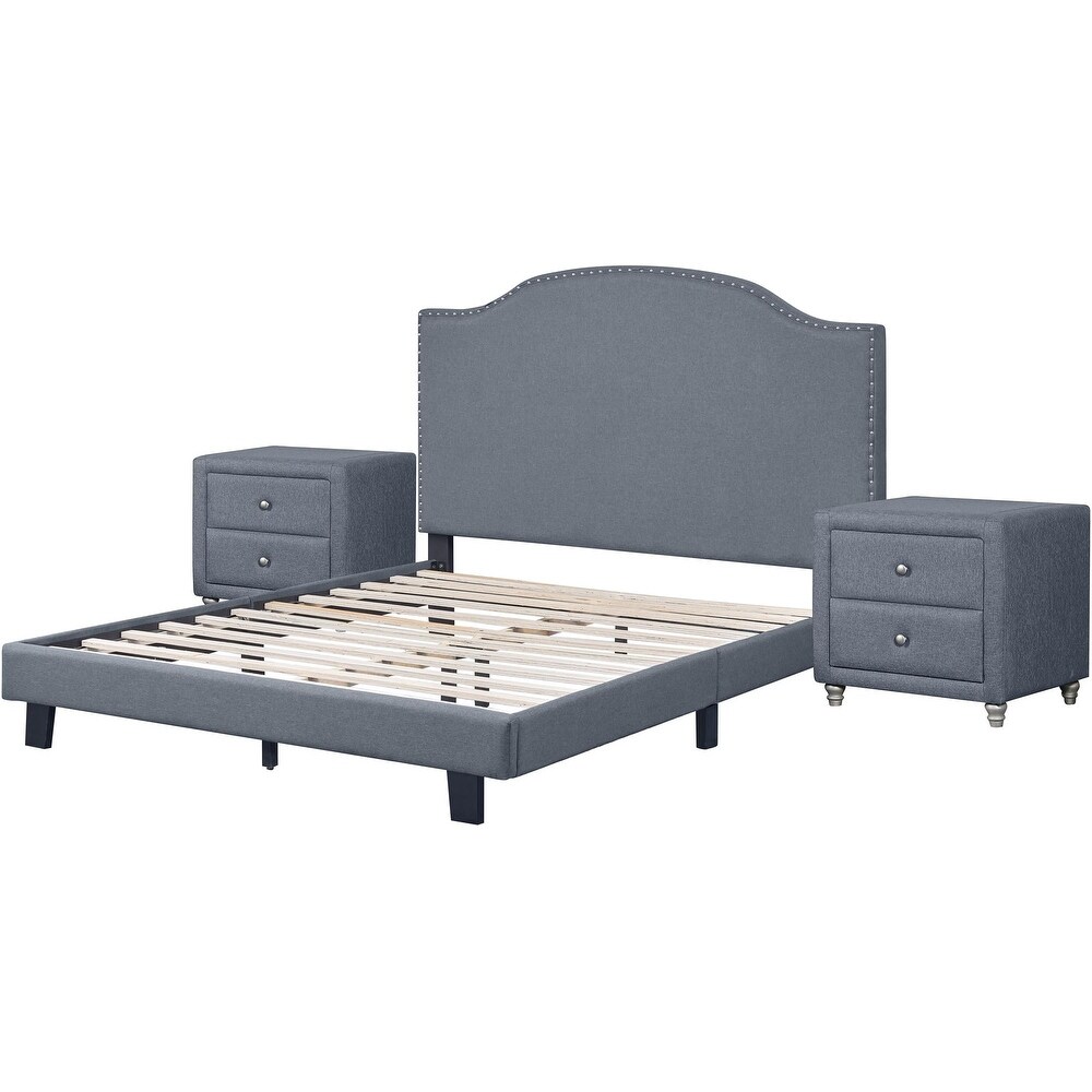 Madison Gray Upholstered Camelback Platform Bedroom Set