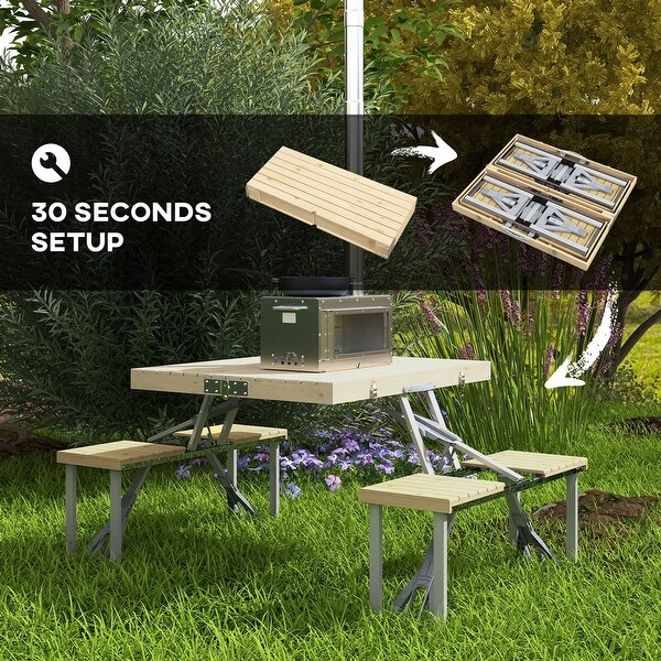 Outdoor Folding Picnic Table with Seats ，Umbrella Hole and Aluminum Frame，Portable Camping Table and Chairs Set