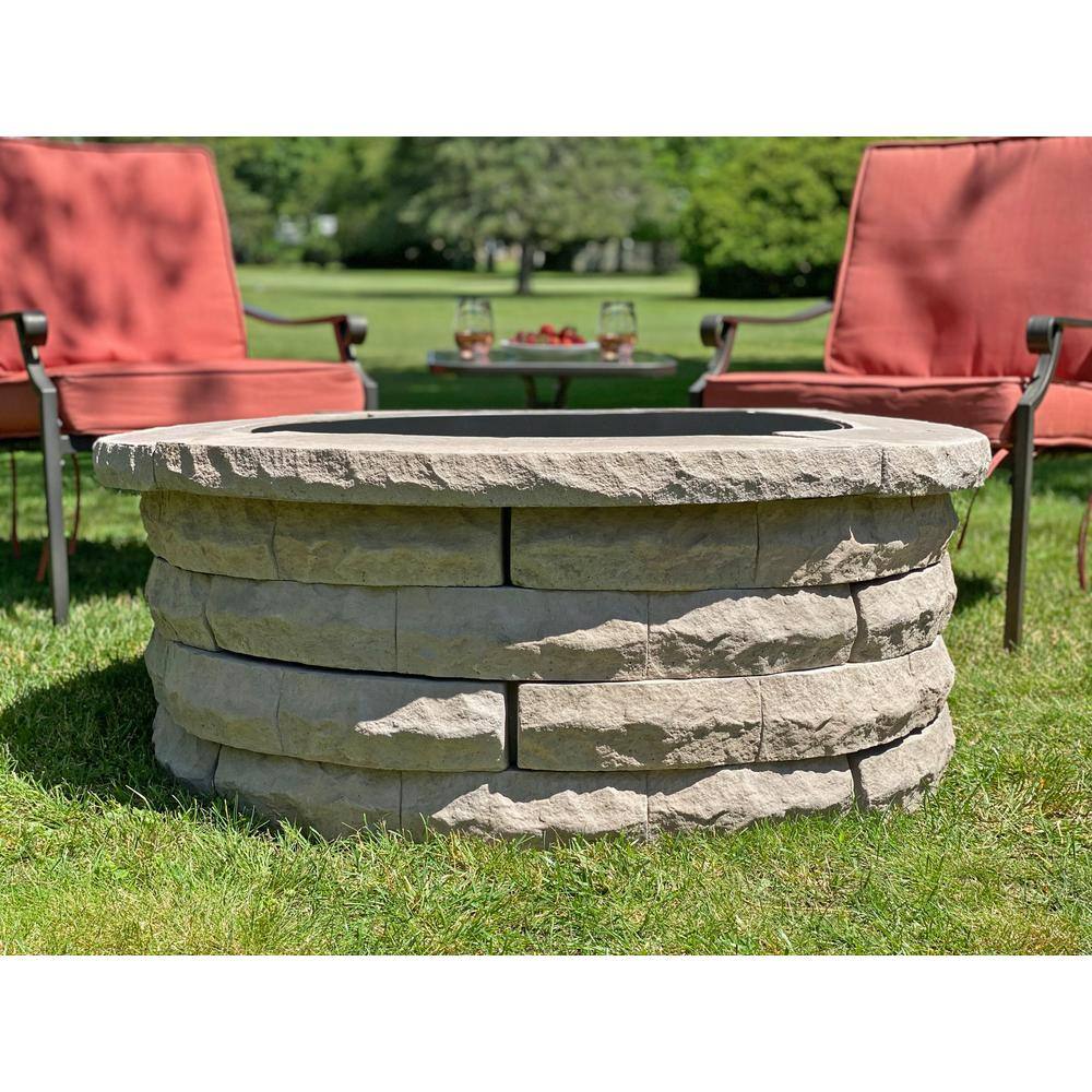 Nantucket Pavers Ledgestone 47 in. x 18 in. Round Concrete Wood Fuel Fire Pit Ring Kit Brown 72013