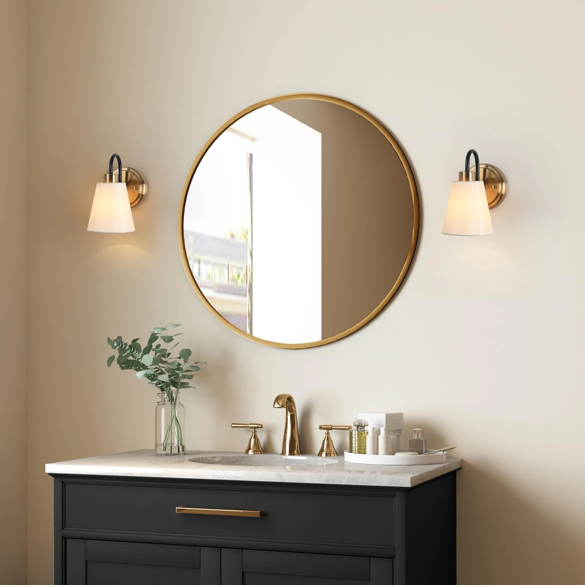 Barr Mid-Century Modern 1-Light Fabric Shade Bathroom Vanity Lights Dimmable - L 4.9