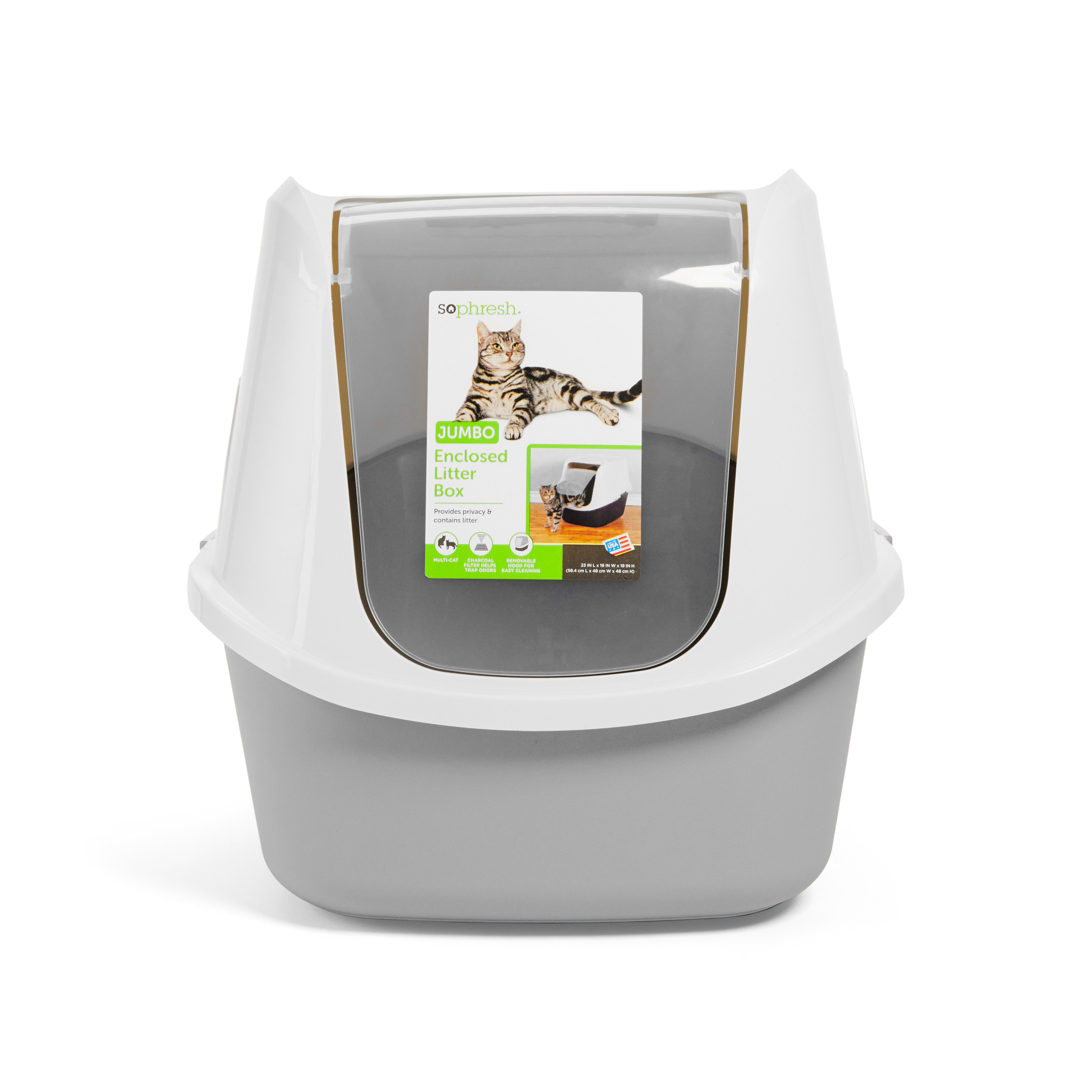 So Phresh Grey Jumbo Enclosed Cat Litter Box， 23