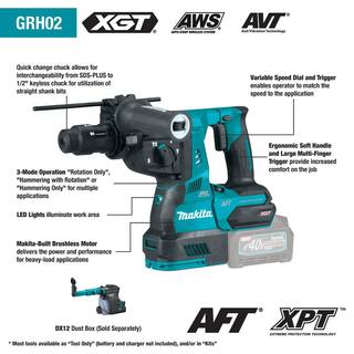 Makita 40V Max XGT Brushless Cordless 1-18 in. Rotary Hammer Kit with Interchangeable Chuck AWS Capable (4.0Ah) GRH02M1