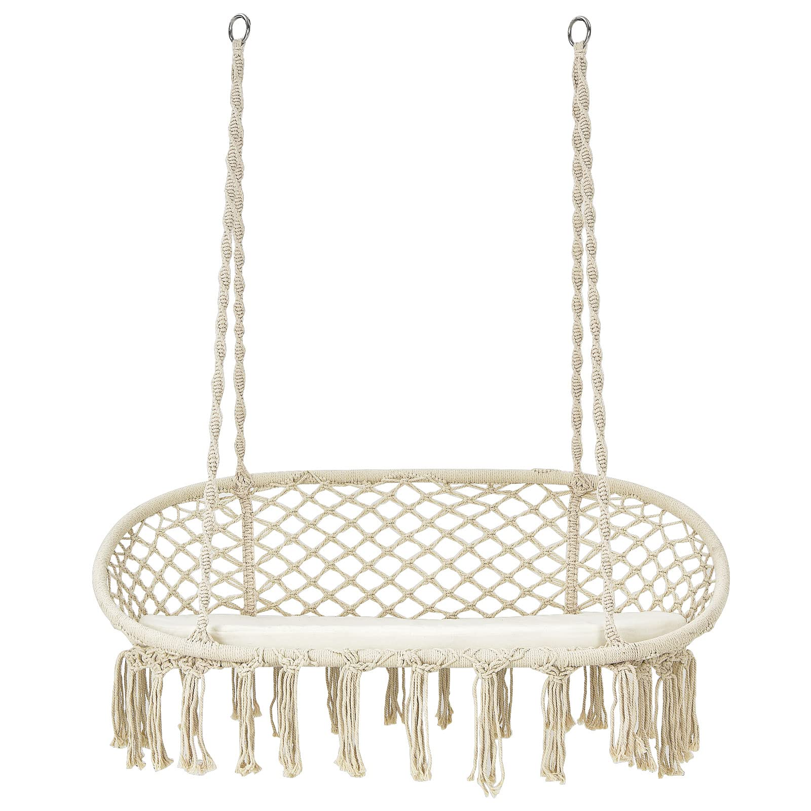 Hammock Chair 2 Seat, Macrame Hanging Chair with Cushion