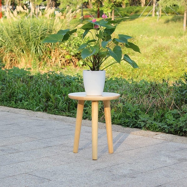 2 Pieces Side Table Small Round Solid Wood Sofa Table End Tables Accent Nesting Coffee Table Natural Plant Stand