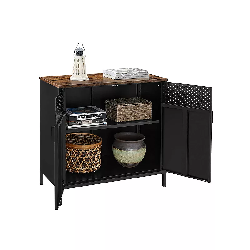 Storage Sideboard， With Adjustable Shelves， Floor Storage Cupboard， Steel Frame