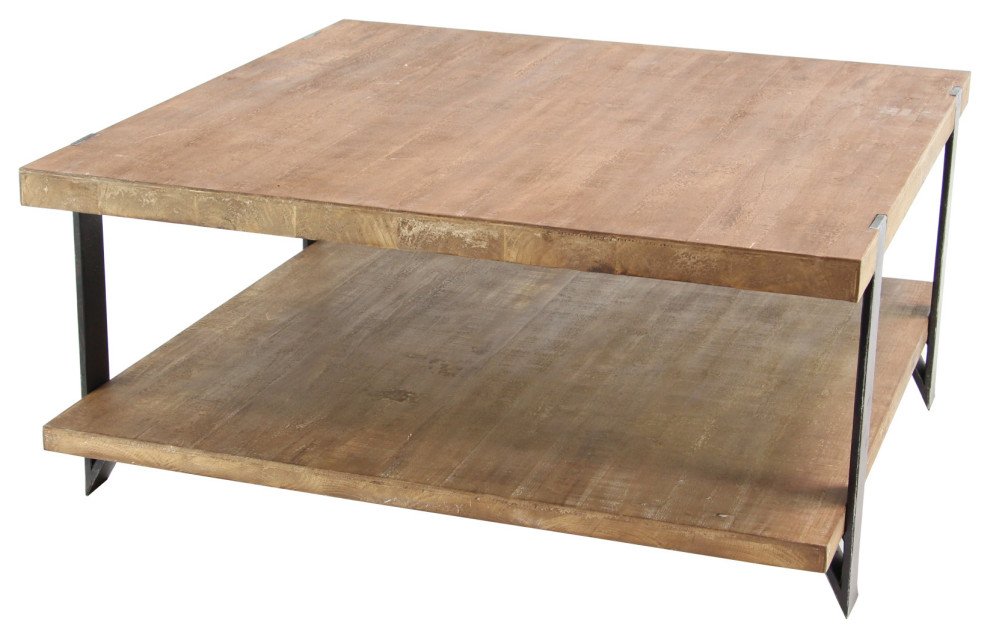 Zimlay Modern Wood/Iron 2 Tiered Square Coffee Table 60222   Industrial   Coffee Tables   by Brimfield  ampMay  Houzz