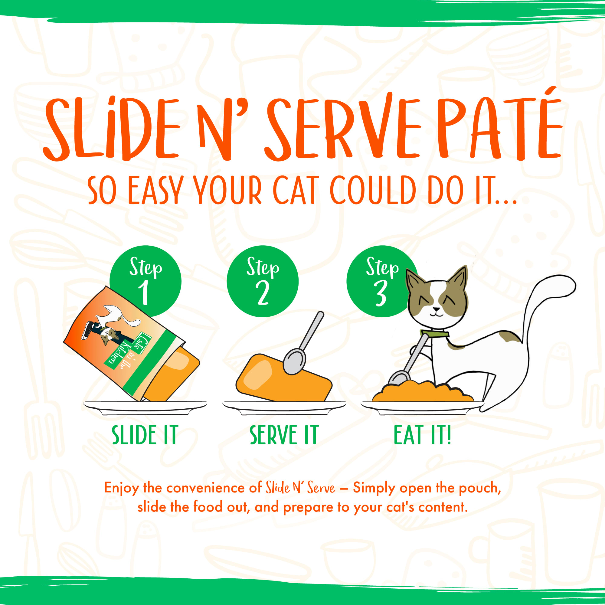 Cats in the Kitchen Slide n Serve Pate The Breakfast Cat Chicken  Pumpkin Dinner Wet Food， 3 oz.， Case of 12