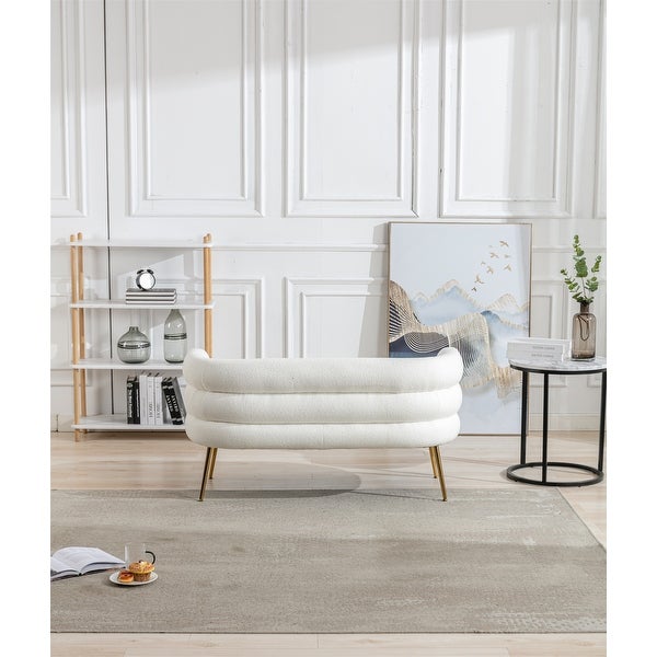 Modern Fabric Accent Chair ， Leisure Sofa with Tufted Back and Golde Metal Legs