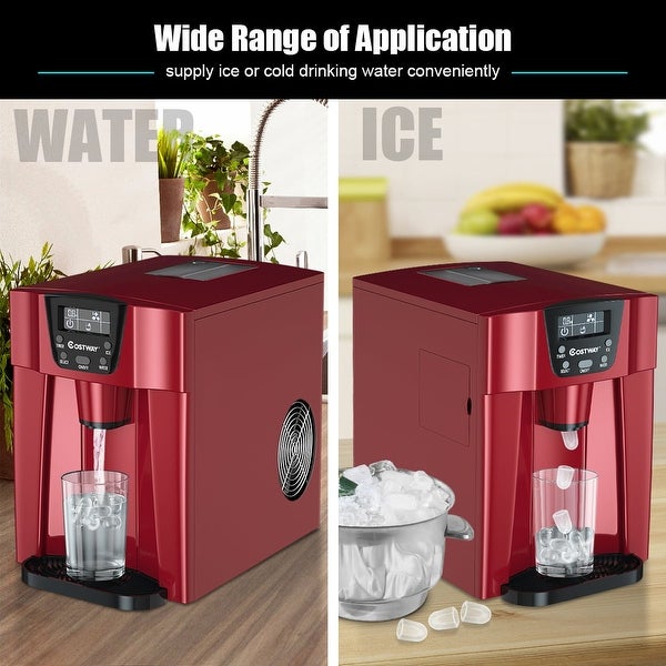 2 In 1 Ice Maker Water Dispenser Countertop 36Lbs/24H LCD Display Portable Red