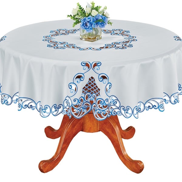 Embroidered Scroll Design and Intricate Openwork Tablecloth