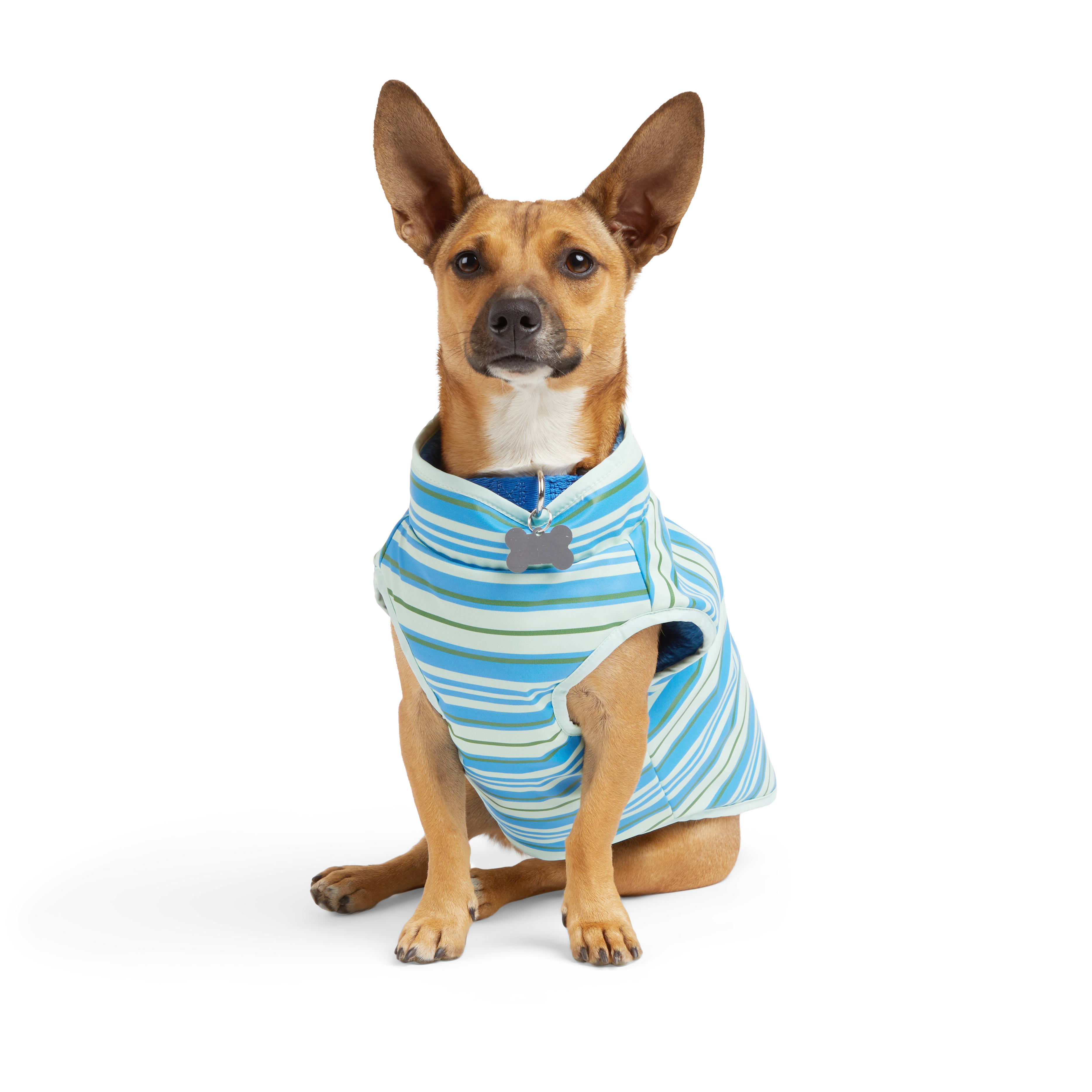 YOULY Blue Reversible Stripe Pet Jacket， XX-Small